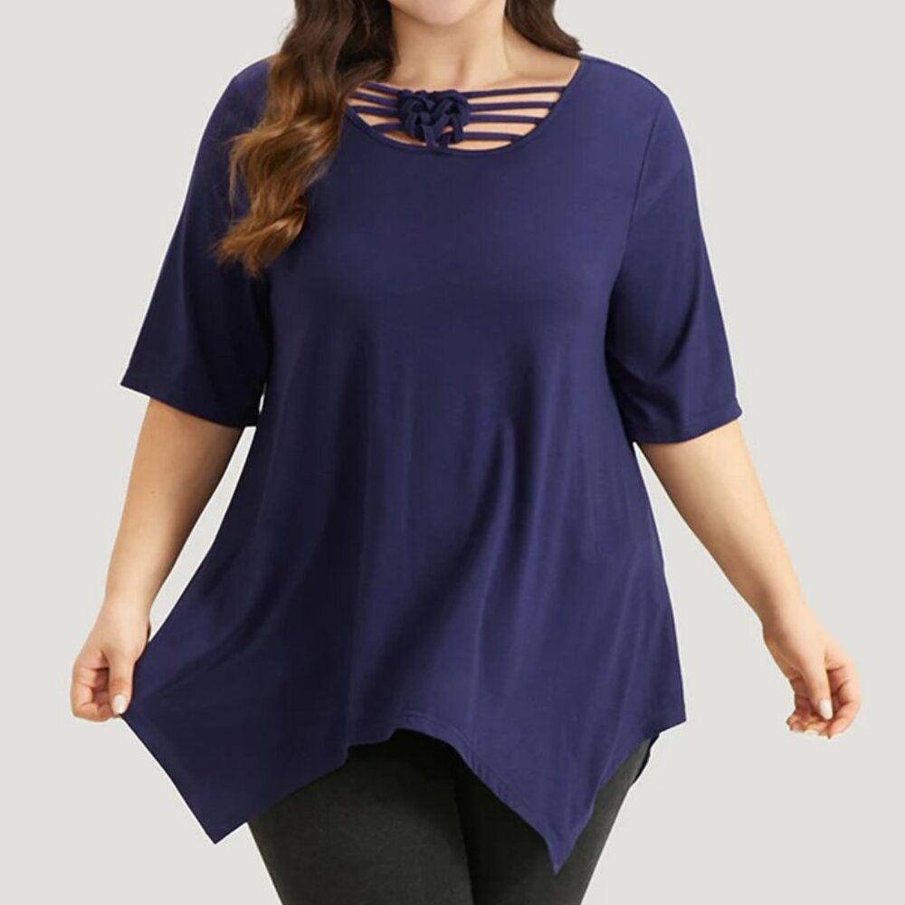 NWT Plain Crisscross Knot Hanky Hem T-Shirt 14-16 1x